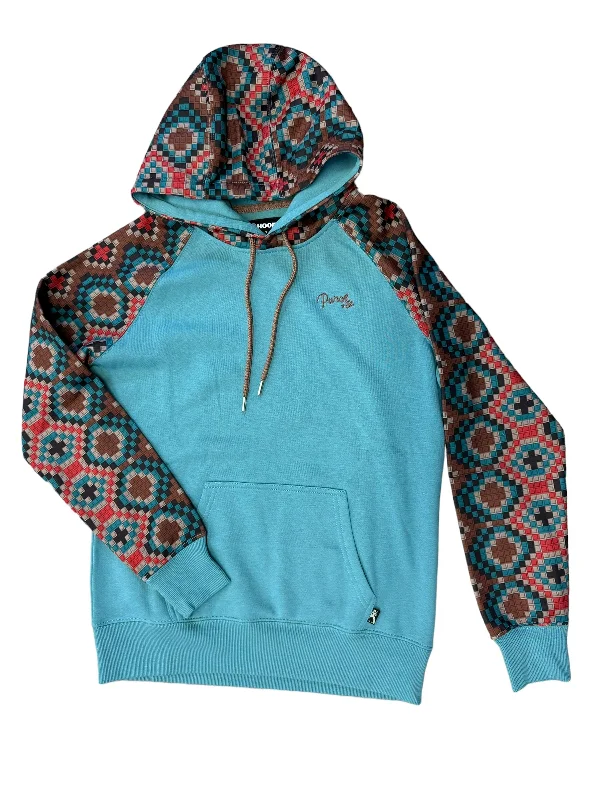 Hooey Women's Punchy Turquoise Aztec Accent Print Hoodie PH1003TQTN Hoodie with Raglan Sleeves Sporty Comfortable