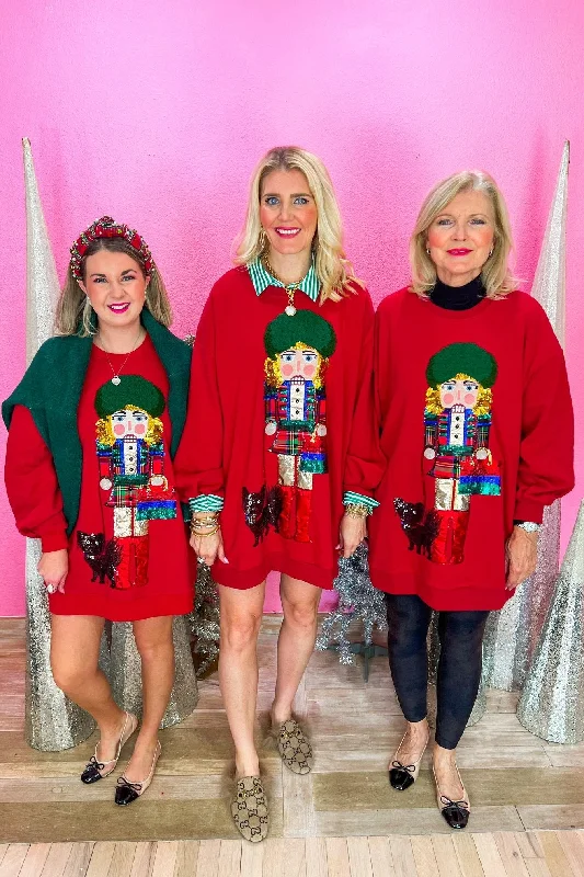 Lady Nutcracker Sweatshirt Dress - Dark Red Hoodie with Illustration Artistic Creative Lady Nutcracker Sweatshirt Dress - Dark Red Hoodie with Illustration Artistic Creative