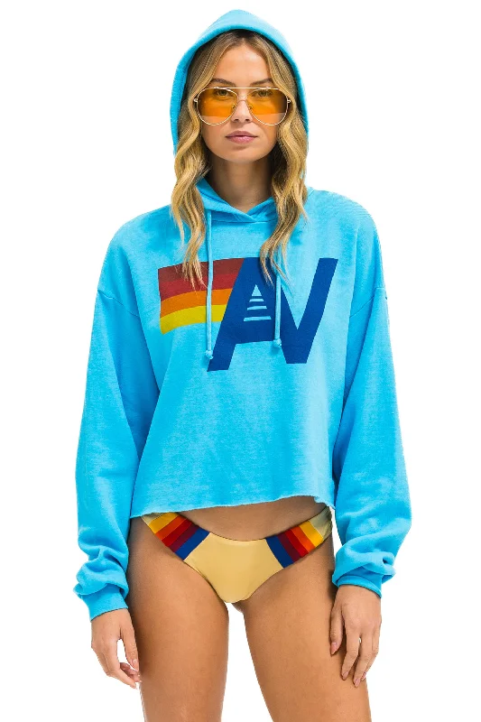 LOGO CROPPED PULLOVER RELAXED HOODIE - NEON BLUE Hoodie with Oversized Fit Loose Comfortable LOGO CROPPED PULLOVER RELAXED HOODIE - NEON BLUE Hoodie with Oversized Fit Loose Comfortable