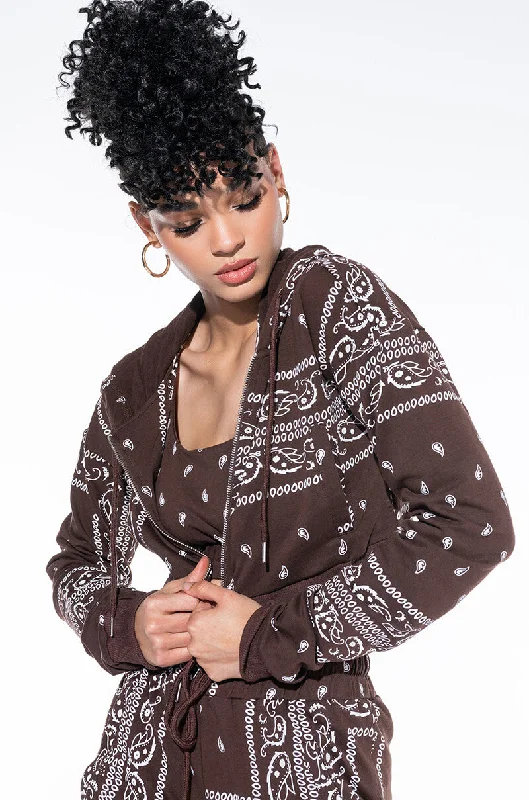 LUX PRINTED CROP HOODIE Hooded Sweatshirt Casual Wear Street Style