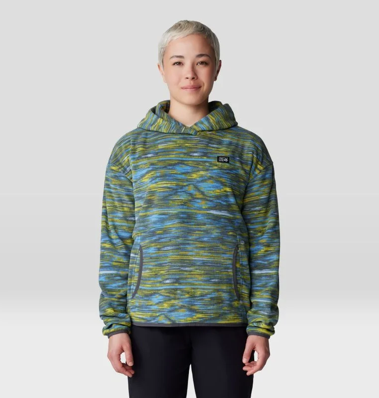Women's Microchill Hoody - Nitric Blue Stria Print Hoodie with Toggle Buttons Decorative Unique