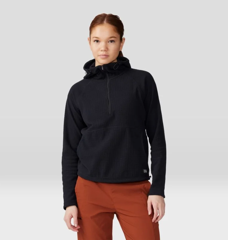 Women's Summit Grid Half-Zip Hoodie - Black Cotton Hoodie Fleece Lining Warmth