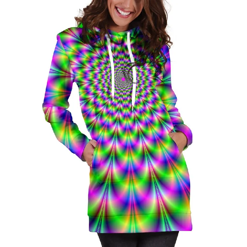Neon Psychedelic Optical Illusion Pullover Hoodie Dress Hoodie with Pattern Geometric Abstract Neon Psychedelic Optical Illusion Pullover Hoodie Dress Hoodie with Pattern Geometric Abstract