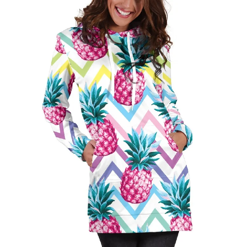 Neon Zig Zag Pineapple Pattern Print Pullover Hoodie Dress Hoodie with Set-In Sleeves Structured Classic Neon Zig Zag Pineapple Pattern Print Pullover Hoodie Dress Hoodie with Set-In Sleeves Structured Classic