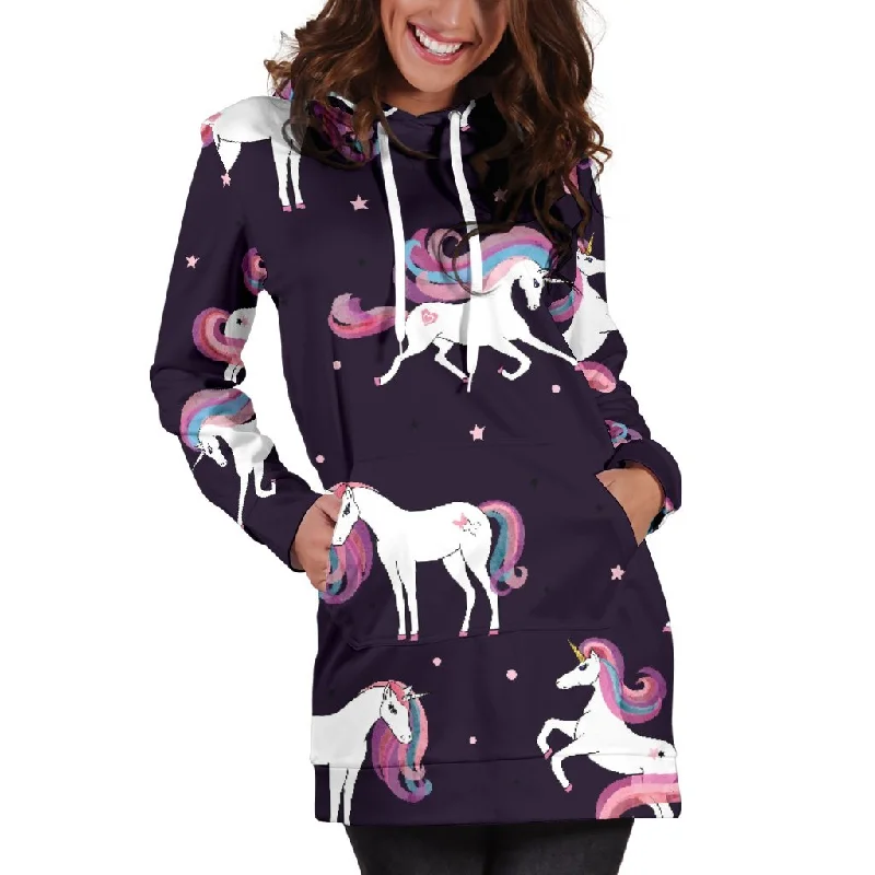 Night Girly Unicorn Pattern Print Pullover Hoodie Dress Hoodie with Lining Warm Insulated Night Girly Unicorn Pattern Print Pullover Hoodie Dress Hoodie with Lining Warm Insulated