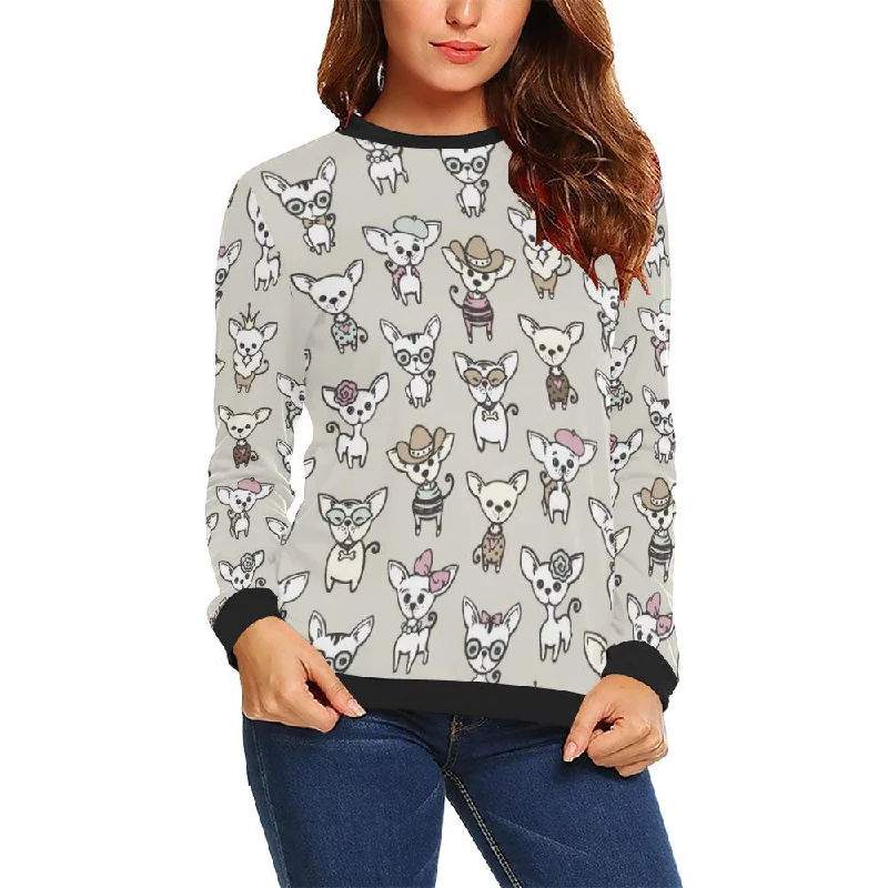 Pattern Print Chihuahua Women Crewneck Sweatshirt Hoodie with Ribbed Hem Stretchable Secure Pattern Print Chihuahua Women Crewneck Sweatshirt Hoodie with Ribbed Hem Stretchable Secure