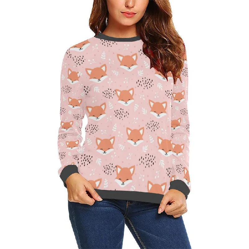 Pink Fox Pattern Print Women's Sweatshirt Hoodie with High-Low Hem Asymmetrical Trendy Pink Fox Pattern Print Women's Sweatshirt Hoodie with High-Low Hem Asymmetrical Trendy