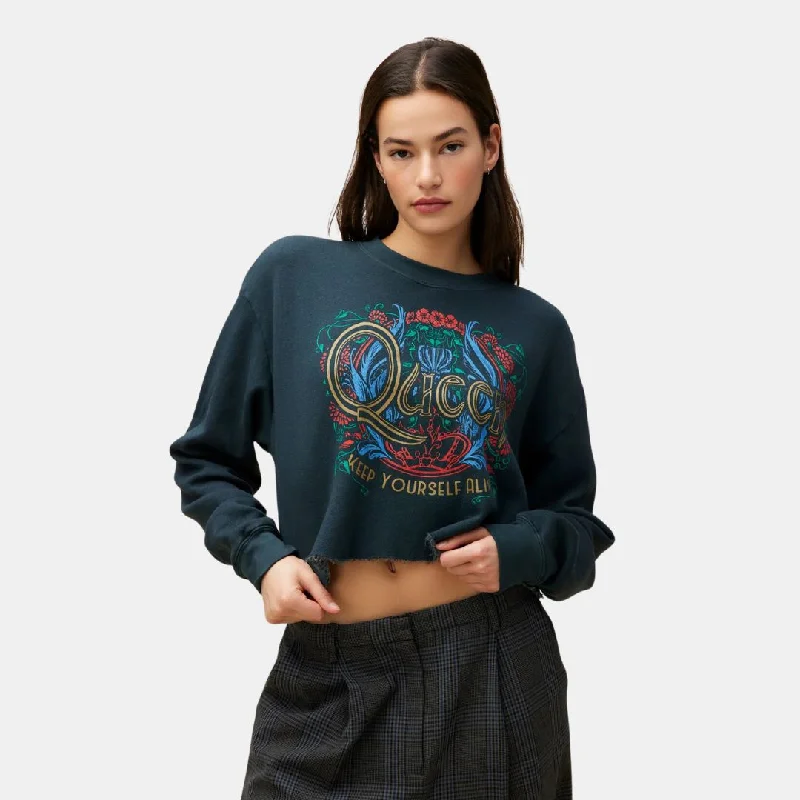 Queen Keep Yourself Alive Cut Sweatshirt (Vintage Black) Hoodie with Frayed Bohemian Relaxed