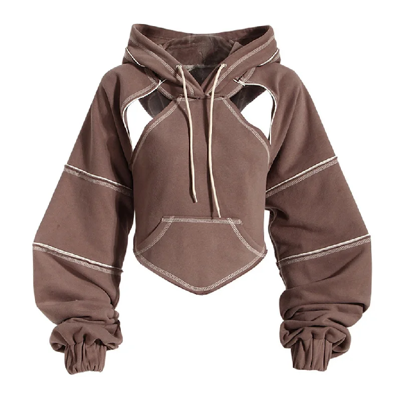 Sassy Cutout Tie Back Contrast Stitch Drawstring Hooded Crop Sweatshirt Hooded Sweatshirt Casual Wear Street Style Sassy Cutout Tie Back Contrast Stitch Drawstring Hooded Crop Sweatshirt Hooded Sweatshirt Casual Wear Street Style