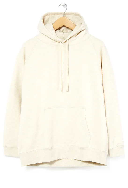 Snow Peak Recycled Cotton Pullover Hoodie - Ivory Hoodie with Double Zipper Versatile Adjustable