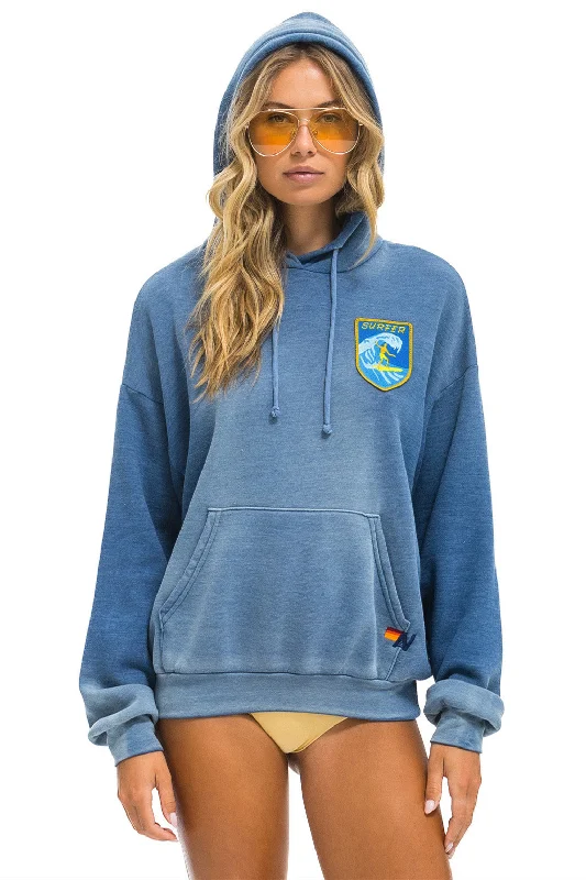 SURFER WAVE PATCH PULLOVER RELAXED HOODIE - FADED WATER Hoodie with Slit Hem Functional Movement SURFER WAVE PATCH PULLOVER RELAXED HOODIE - FADED WATER Hoodie with Slit Hem Functional Movement