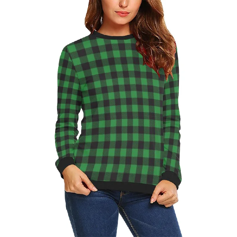 Tartan Scottish Green Plaids Women Crewneck Sweatshirt Hoodie with Contrast Stitching Detailed Premium Tartan Scottish Green Plaids Women Crewneck Sweatshirt Hoodie with Contrast Stitching Detailed Premium