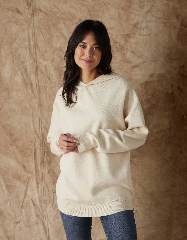 Taylor Sweater Hoodie in Cream Hoodie with Hem Elastic Stretchable Comfortable
