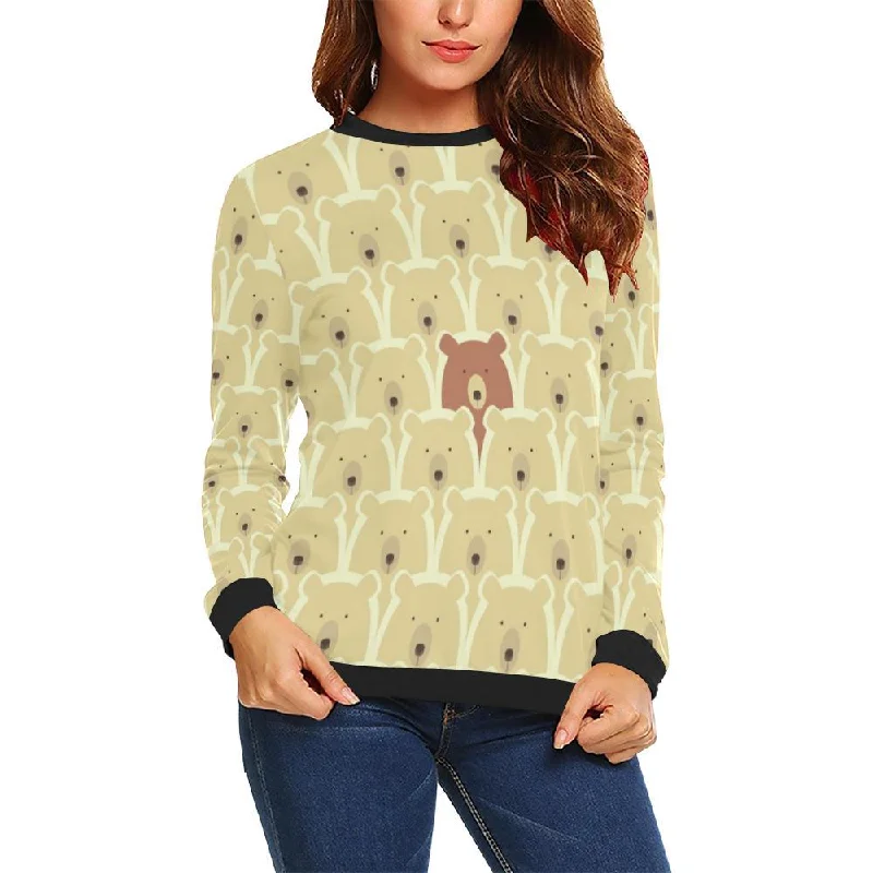 Teddy Bear Pattern Print Women Crewneck Sweatshirt Hoodie with Color Block Contrast Stylish Teddy Bear Pattern Print Women Crewneck Sweatshirt Hoodie with Color Block Contrast Stylish