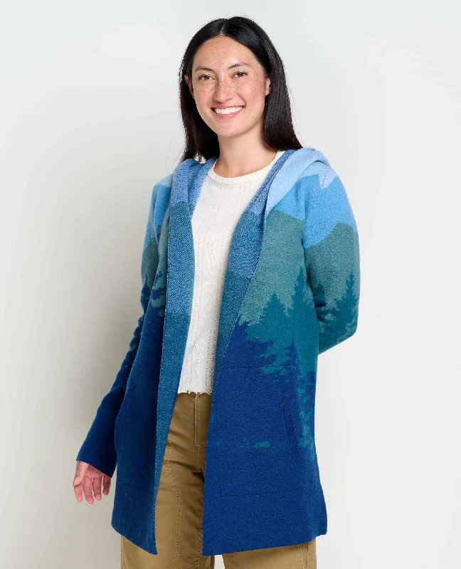 Women's Merino Heartfelt Hoodie - Atlantic Treeline Scenic Hoodie with Tied Waist Feminine Flattering