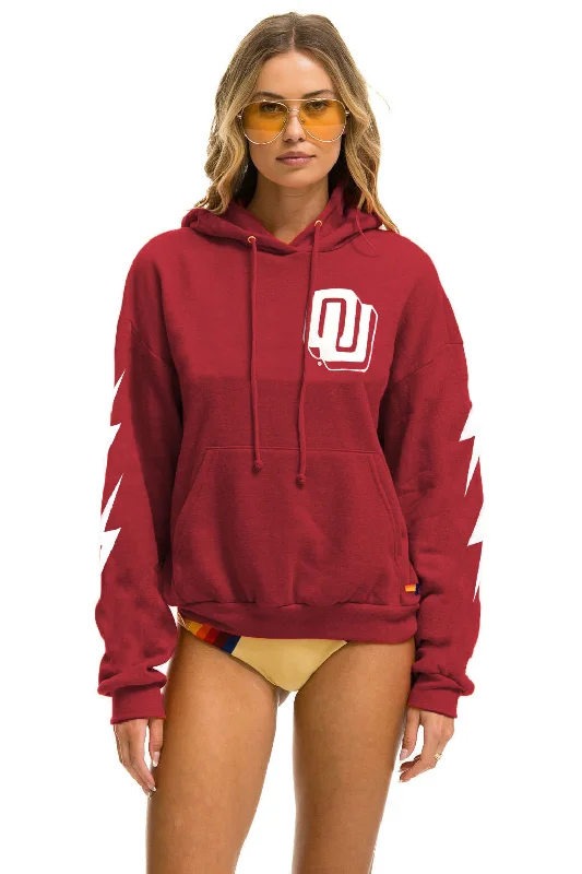 UNIVERSITY OF OKLAHOMA BOLT 4 PULLOVER HOODIE RELAXED - CRIMSON Hoodie with Strings Custom Fit Adjustable UNIVERSITY OF OKLAHOMA BOLT 4 PULLOVER HOODIE RELAXED - CRIMSON Hoodie with Strings Custom Fit Adjustable