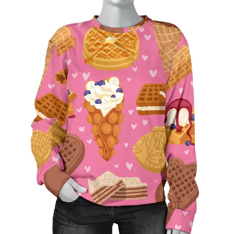 Waffle Dessert Pattern Print Women's Sweatshirt Hoodie with Sequins Glamorous Eye-catching Waffle Dessert Pattern Print Women's Sweatshirt Hoodie with Sequins Glamorous Eye-catching