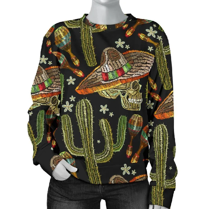Western Cowboy Cactus Pattern Print Women's Sweatshirt Hoodie with Batwing Sleeves Loose Dramatic Western Cowboy Cactus Pattern Print Women's Sweatshirt Hoodie with Batwing Sleeves Loose Dramatic
