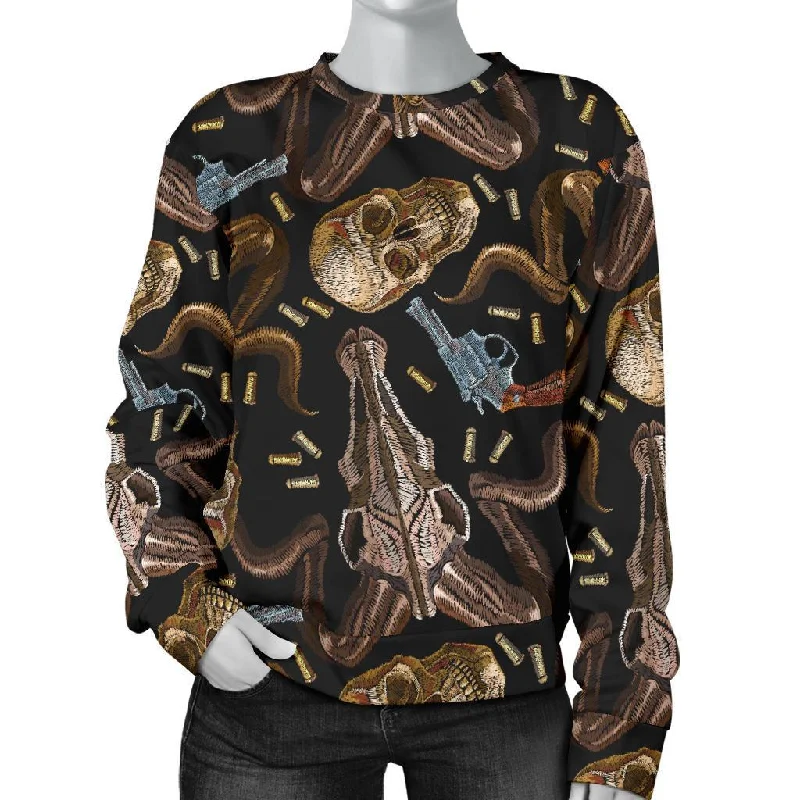 Western Cowboy Gun Print Pattern Women's Sweatshirt Hoodie with Ribbed Neckline Snug Warm Western Cowboy Gun Print Pattern Women's Sweatshirt Hoodie with Ribbed Neckline Snug Warm