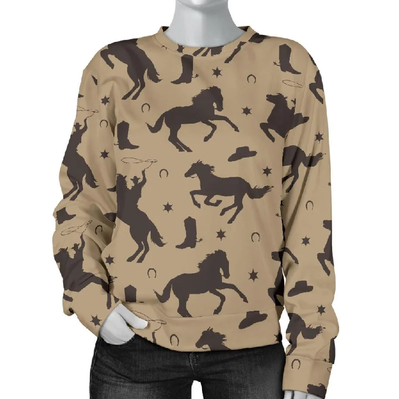 Western Cowboy Print Pattern Women's Sweatshirt Hoodie with Side Slits Relaxed Casual Western Cowboy Print Pattern Women's Sweatshirt Hoodie with Side Slits Relaxed Casual
