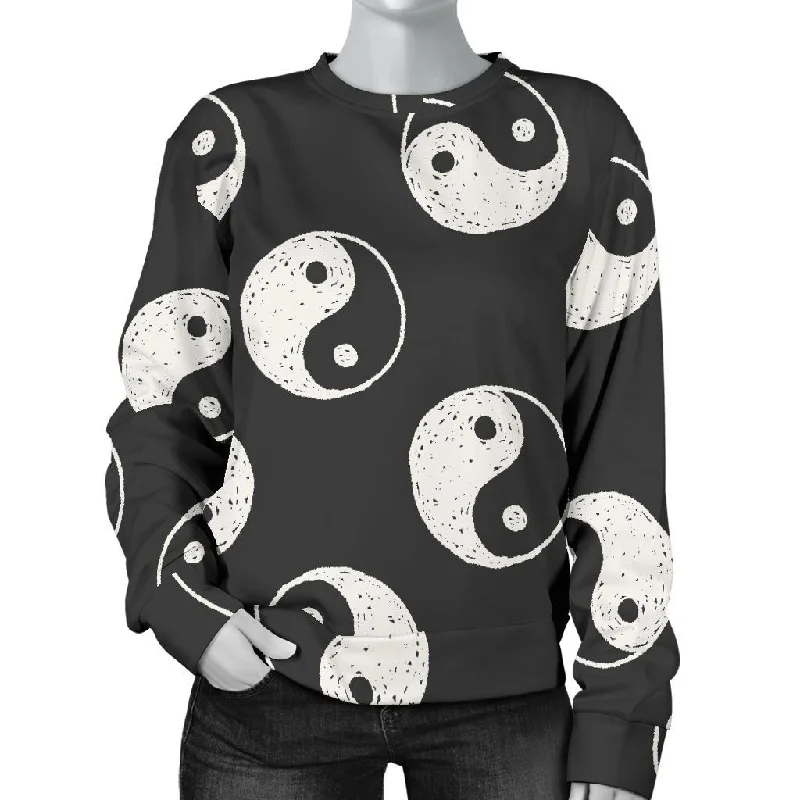 Yin Yang Black Pattern Print Women's Sweatshirt Hoodie with Longline Fit Extended Stylish Yin Yang Black Pattern Print Women's Sweatshirt Hoodie with Longline Fit Extended Stylish