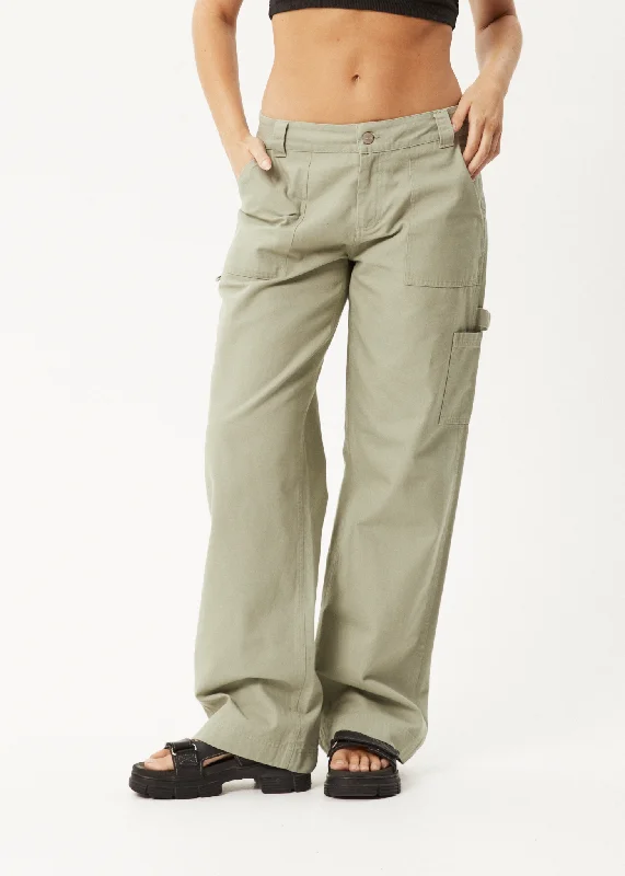 AFENDS Womens Lexi - Low Rise Carpenter Pants - Eucalyptus Classic Straight Pants