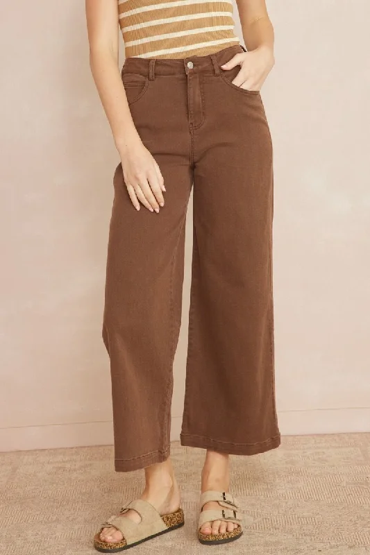 Brown Acid Wash High Waisted Wide Leg Pants Soft Wool Pants