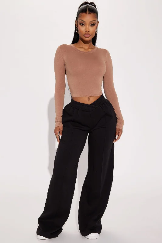 Cassandra Cross Over Lounge Pant - Black Trendy Wide-Legged Trousers