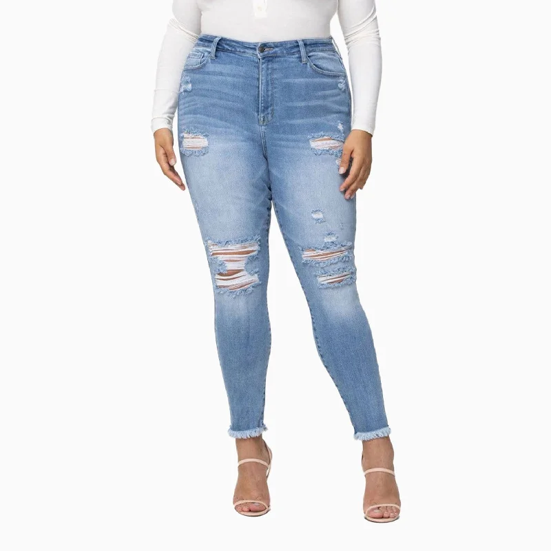 Women's High Rise Destroy Frayed Ankle Skinny Pant Elegant Dress Pants