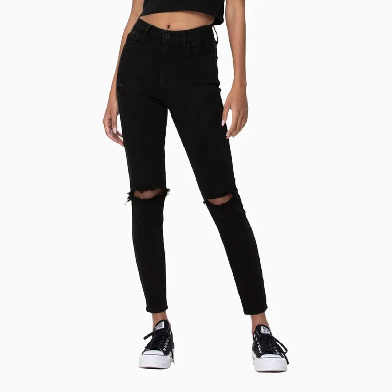 Women's High Rise Distress Ankle Skinny Pant High-Waist Yoga Pants