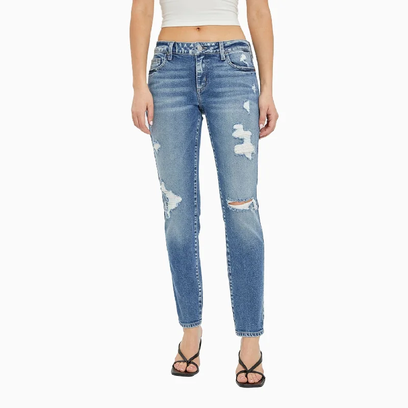 Women's Low Rise Of Mom Skinny Denim Pant Classic Straight Pants