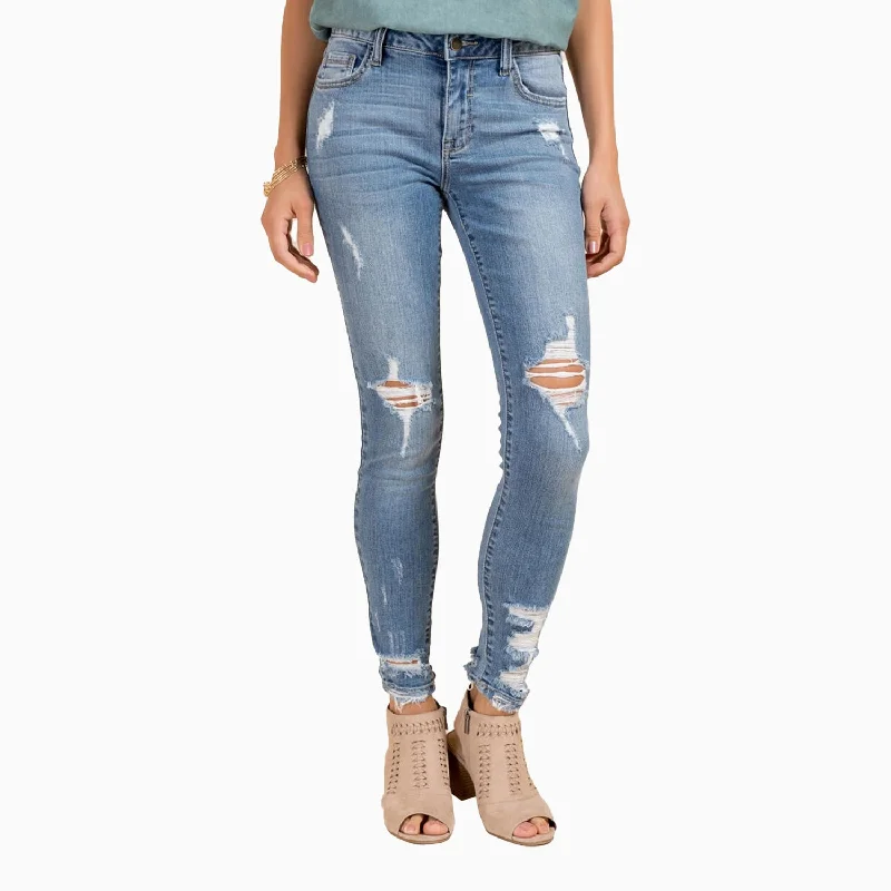 Women's Mid Rise Destroy Crop Skinny Pant Soft Stretch Pants
