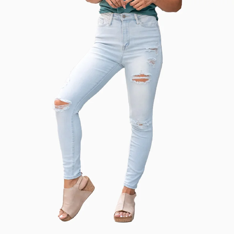 Women's Sharon High Rise Distressed Ankle Skinny Pant Casual Lounge Pants