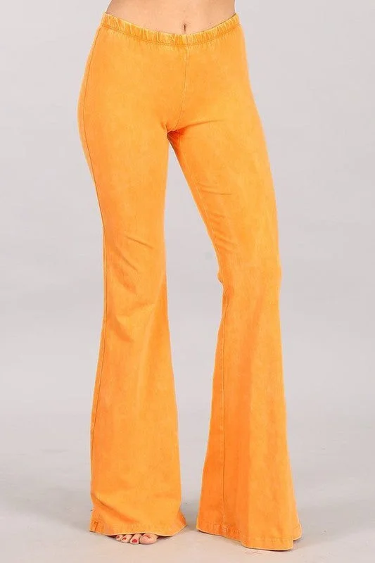 Tangerine Orange Boho Mineral Wash Flared Stretch Pants Casual Womens High-Waist Trousers Tangerine Orange Boho Mineral Wash Flared Stretch Pants Casual Womens High-Waist Trousers
