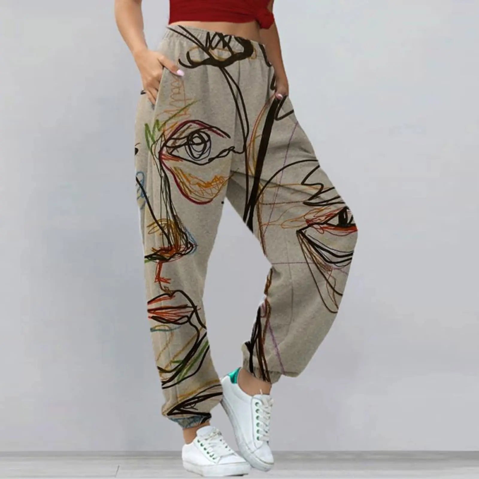 Harem Pants Casual High Waist Elastic Long Length Pants With Pockets Women Relaxed Linen Pants