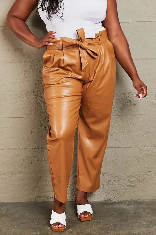 HEYSON® Faux Leather Paperbag Waist Pants Chic Black Leggings