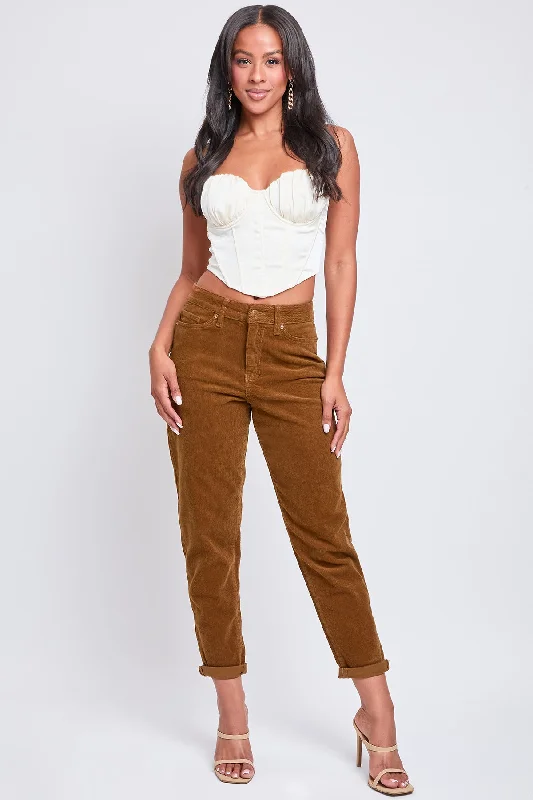 Women's Corduroy Mom Fit Pants Stylish Slim Trousers