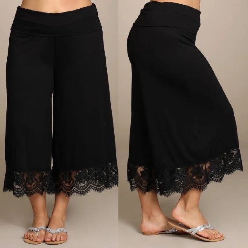Pant Gaucho High Waist Lace Black Capri Wide Leg Bohemian Culottes Slim-Fit Khaki Pants Pant Gaucho High Waist Lace Black Capri Wide Leg Bohemian Culottes Slim-Fit Khaki Pants