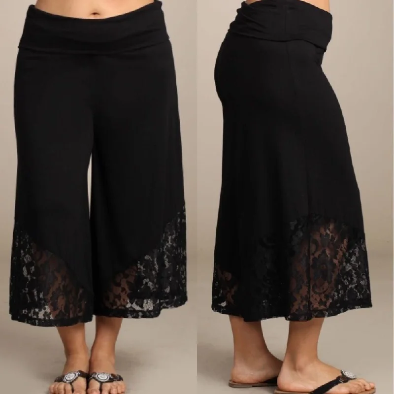 Pant Gaucho High Waist Lace Black Capri Wide Leg Bohemian Culottes Trendy Tapered Pants Pant Gaucho High Waist Lace Black Capri Wide Leg Bohemian Culottes Trendy Tapered Pants