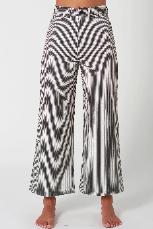 ROLLAS Womens Sailor Pant Lyocell Capri Black Stripe Formal Wide-Leg Pants