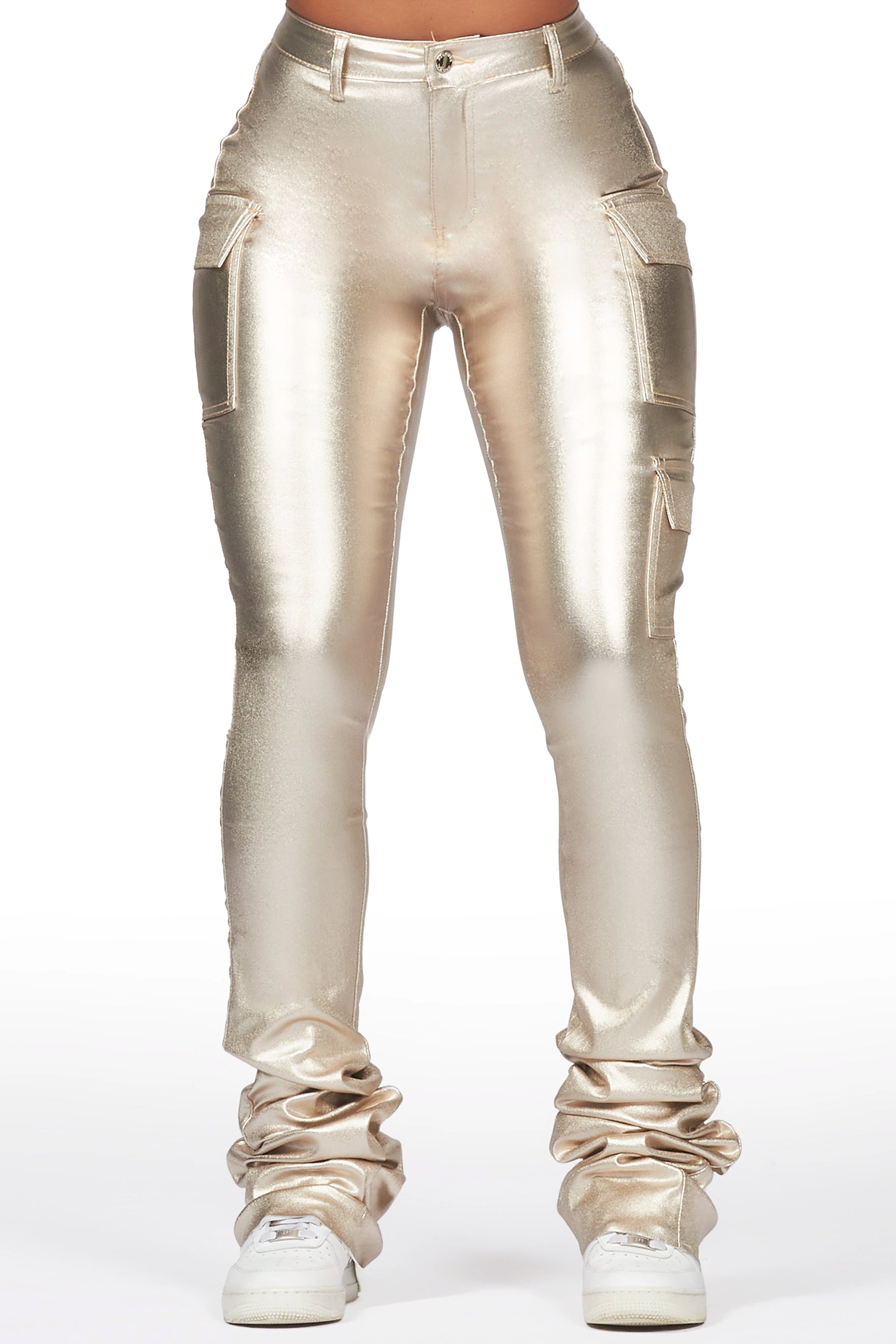 Vixen Metallic Gold Cargo Super Stacked Pant Comfy Athletic Pants