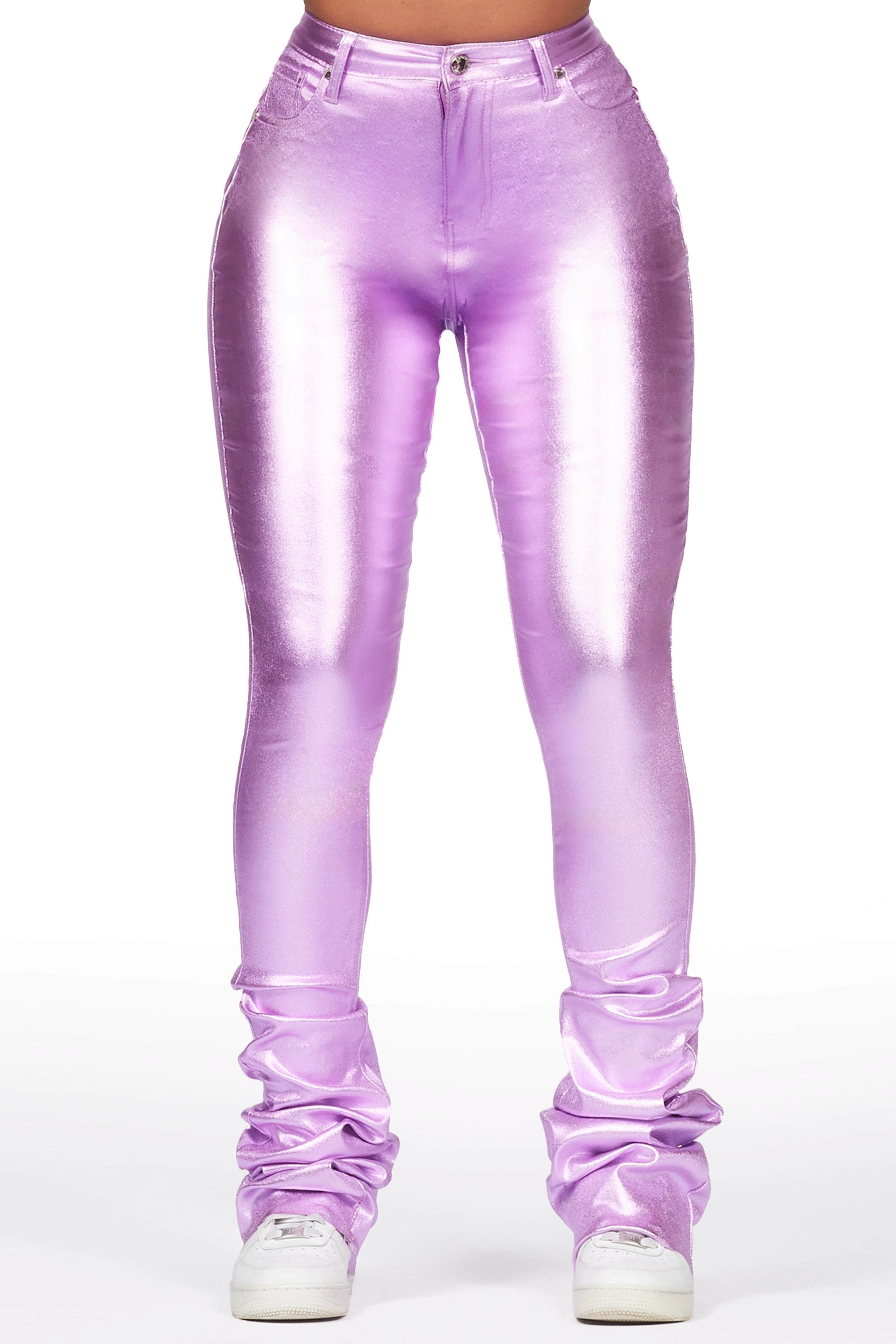 The Drama Metallic Purple PU Super Stacked Pant Stretch Fit Pants