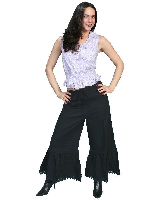 Scully RangeWear Womens Black 100% Cotton Ruffle Crochet Lace Pants Bloomers Fashionable Work Pants