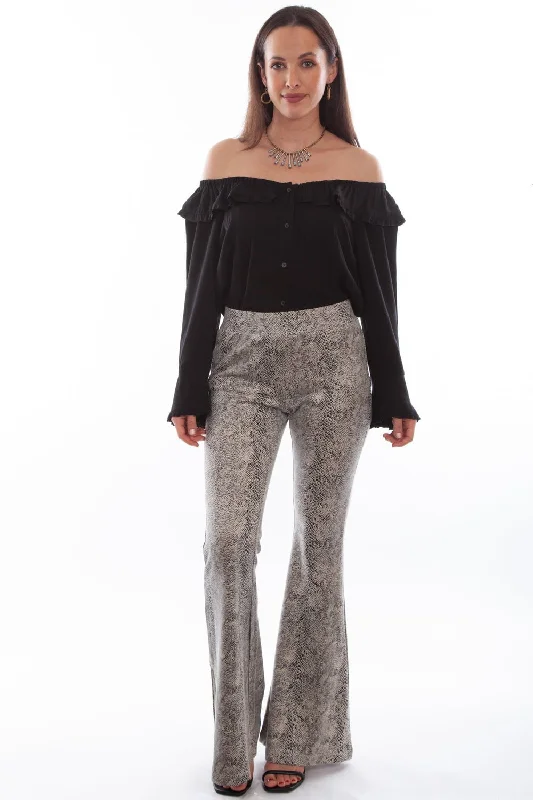 Scully Womens Beige Snake Polyester Snakeskin Bell Pants Trendy Wide-Leg Pants