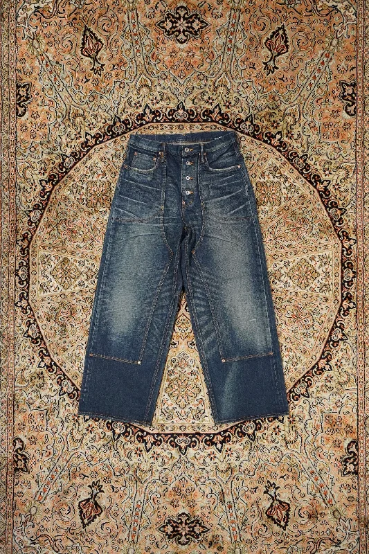 SUGARHILL MUSTY FADED DOUBLE KNEE DENIM PANTS (FADED INDIGO) Classic Bootcut Trousers