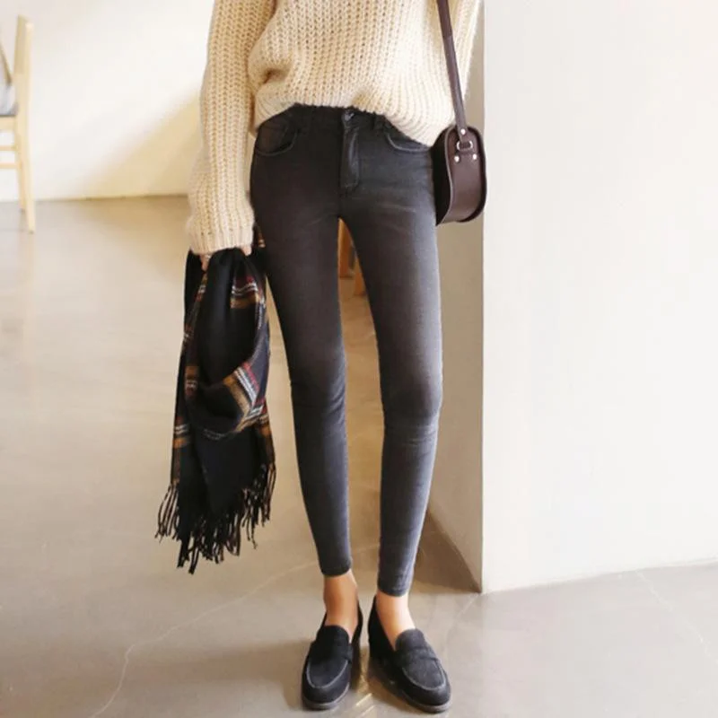 Thin Waist Female Grey Pencil Pants Relaxed High-Waist Trousers