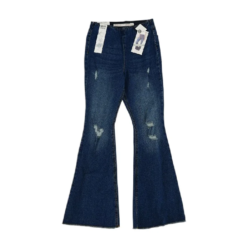 Blue Solid Flare Jeans Comfortable Dark Wash Jeans
