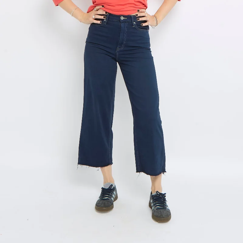 Contrast Stitch Wide Leg Raw Hem Jeans - UK 8 Comfortable Zip-Up Skinny Jeans