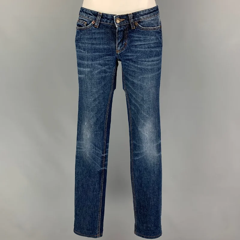 DOLCE & GABBANA Size 0 Blue Cotton Contrast Stitch Straight Jeans Comfortable Low-Rise Jeans DOLCE & GABBANA Size 0 Blue Cotton Contrast Stitch Straight Jeans Comfortable Low-Rise Jeans