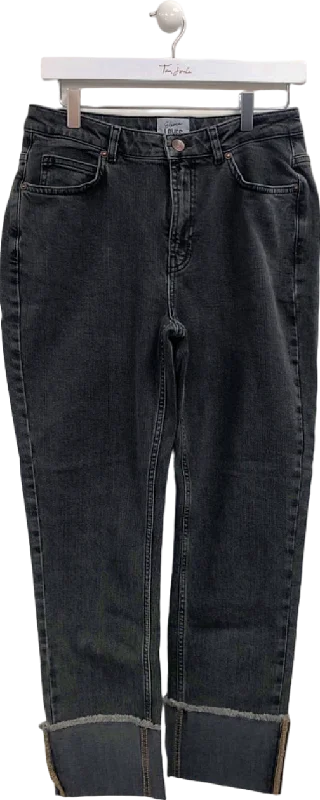 Eleven Loves Black High-Waisted Straight Leg Jeans UK 12 Fashionable Slim Fit Jeans